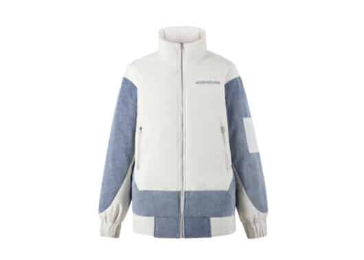 Aventen Pin Denim Patchwork Puffer Jacket White front view