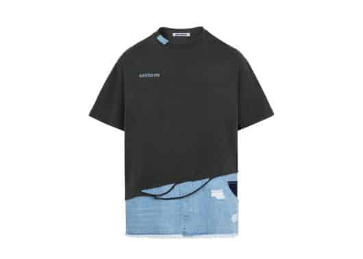Aventen Pin Denim Patchwork Tee Black front view
