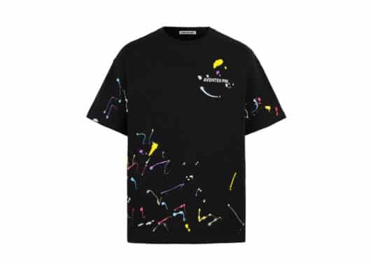 Aventen Pin Paint Splatter Tee Washed Black front view