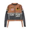 Jordan x Travis Scott Cactus Jack Women's Leather Jacket Archaeo Brown front view