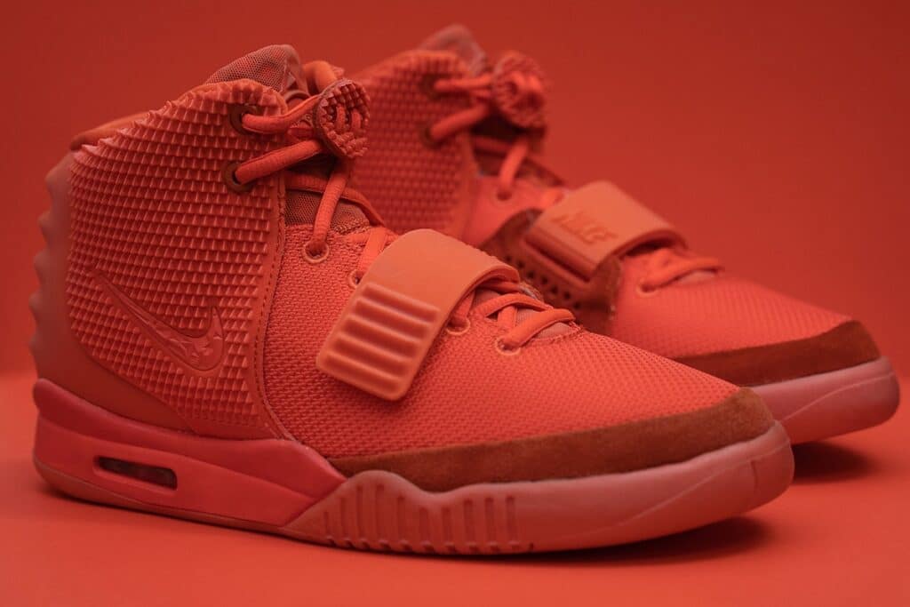 The shoes are called Nike Air Yeezy 2 Red October
