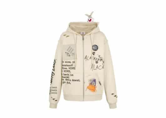 13De Marzo x Looney Tunes Daffy Duck Sketch Zip Hoodie Khaki front view