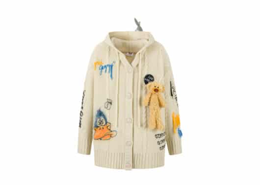 13De Marzo x Looney Tunes Daffy Duck Weave Knit Cardigan Khaki front view
