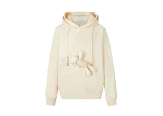13De Marzo Bear Knit Suture Layered Hoodie Cream front view