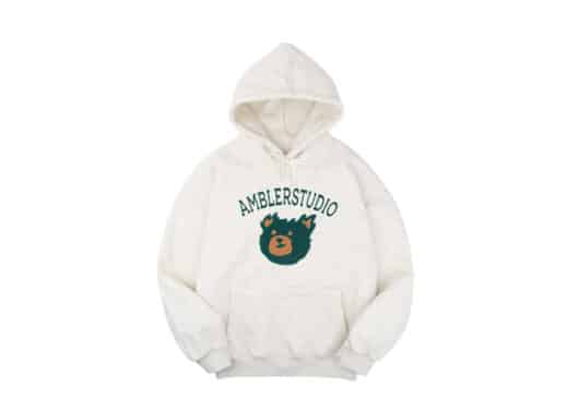 Ambler Green Bear Hoodie Oatmeal AHP909 front view