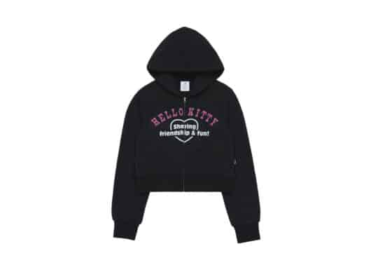 ADLV Sanrio Hello Kitty Crop Zip Hoodie Black front view