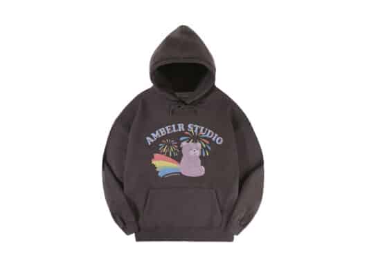 Ambler Rainbow Bear Hoodie Dark Grey AHP1007 front view