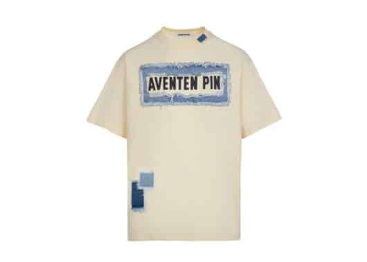 Aventen Pin Broken Denim Logo Tee White front view