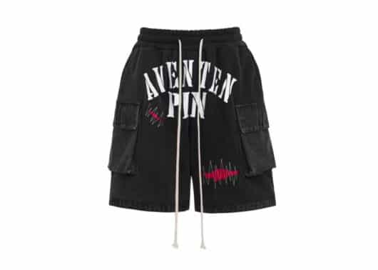 Aventen Pin Denim Patch Sweatshorts Black front view