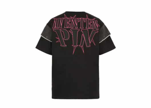 Aventen Pin Denim Patch Zipped Tee Black back view