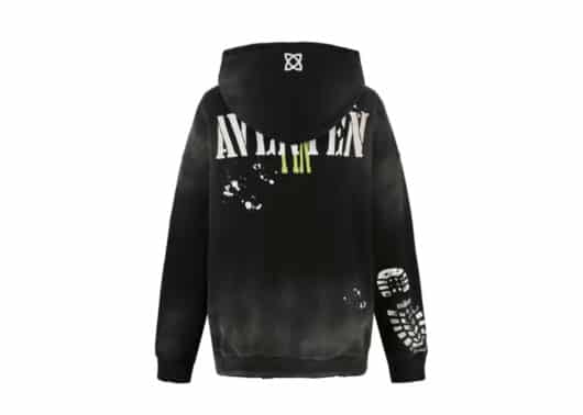 Aventen Pin Distressed Foot Mark Hoodie Black - Image 2