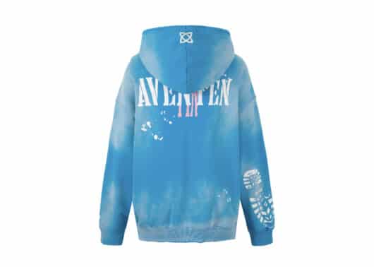 Aventen Pin Distressed Foot Mark Hoodie Blue - Image 2