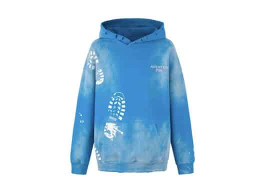Aventen Pin Distressed Foot Mark Hoodie Blue