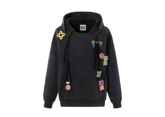 Aventen Pin Double String Multi Colour Logo Badge Hoodie Black