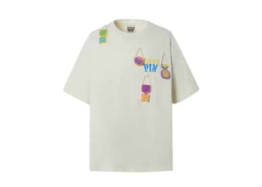 Aventen Pin Embroidered Multi Colour Logo Badge Tee Cream White