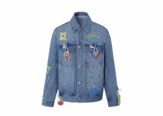 Aventen Pin Multi Colour Logo Badge Denim Jacket Blue