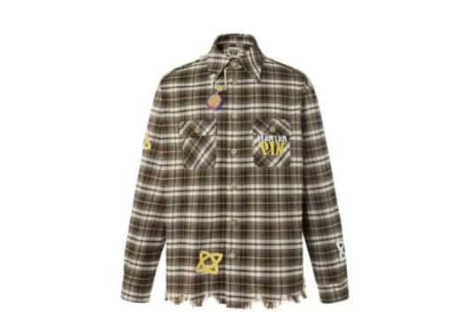 Aventen Pin Multi Colour Logo Badge Plaid Shirt Brown