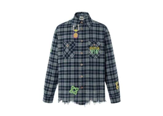 Aventen Pin Multi Colour Logo Badge Plaid Shirt Green
