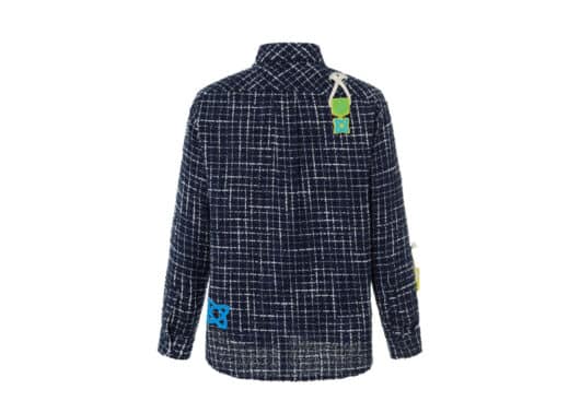 Aventen Pin Multi Colour Logo Badge Tweed Shirt Blue - Image 2