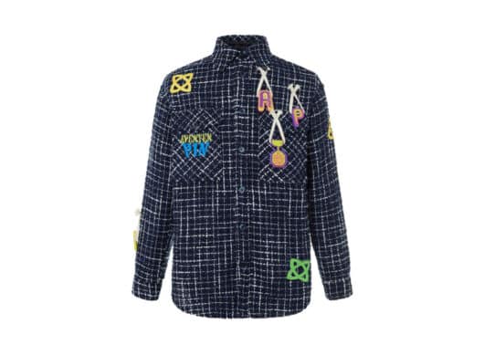 Aventen Pin Multi Colour Logo Badge Tweed Shirt Blue