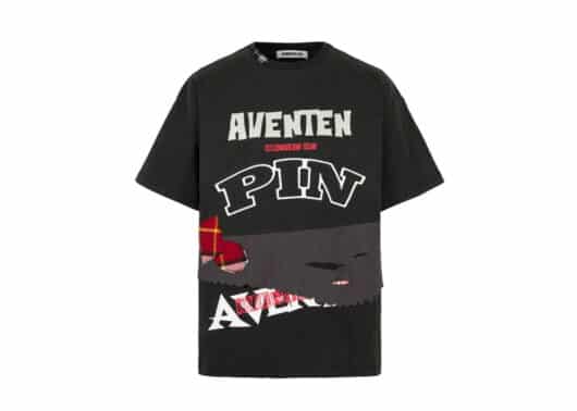 Aventen Pin Walf Check Patch Tee Black front view