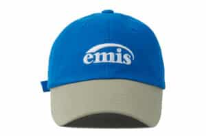 Emis New Logo Mix Ball Cap Beige Blue front view