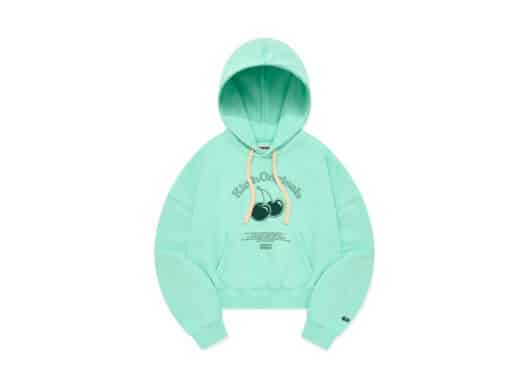 KIRSH Cherry Arch Logo Crop Napping Hoodie Mint CTH510 front view