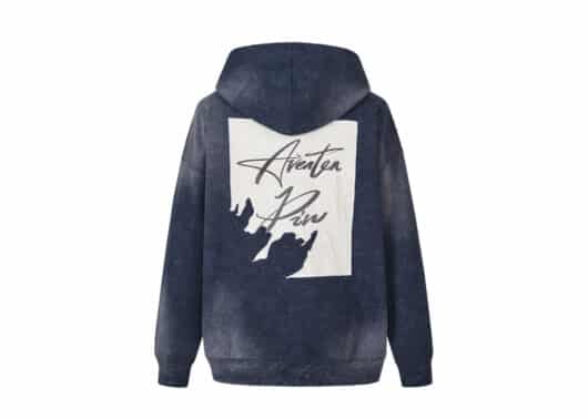 Aventen Pin Memo Patch Washed Hoodie Navy