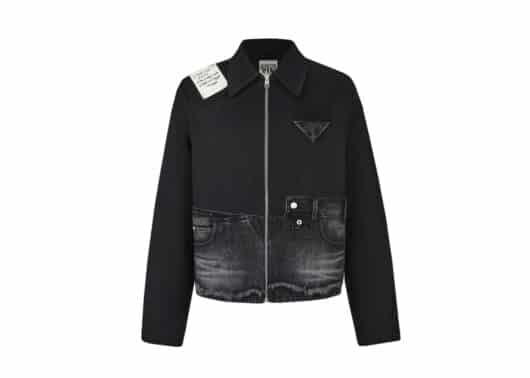 Aventen Pin Memo Patch Zip Up Denim Jacket Black front view