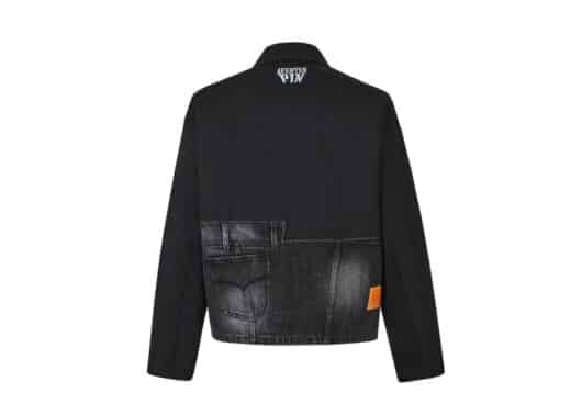 Aventen Pin Memo Patch Zip Up Denim Jacket Black back view