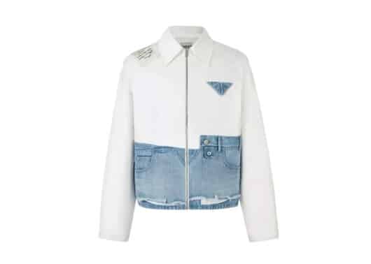 Aventen Pin Memo Patch Zip Up Denim Jacket White front view