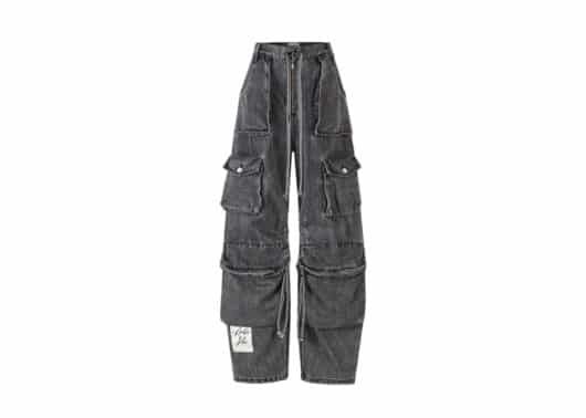 Aventen Pin Signature Logo Patch Pockets Faded Jeans Black