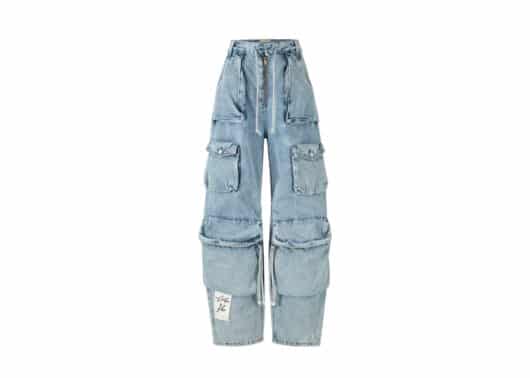 Aventen Pin Signature Logo Patch Pockets Faded Jeans Blue front view