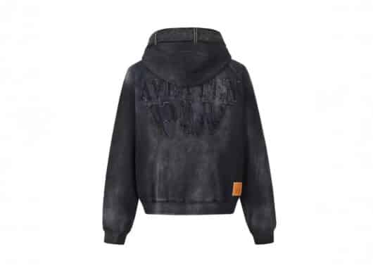 Aventen Pin Memo Denim Logo Zip Hoodie Black - Image 2