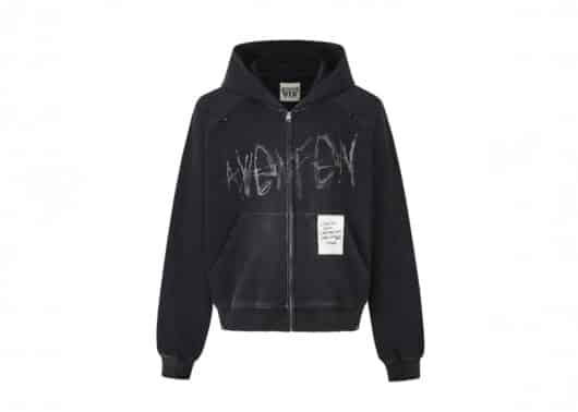 Aventen Pin Memo Washed Zip Hoodie Black
