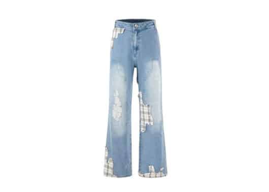 Aventen Pin Tweed Patch Broken Jeans Blue