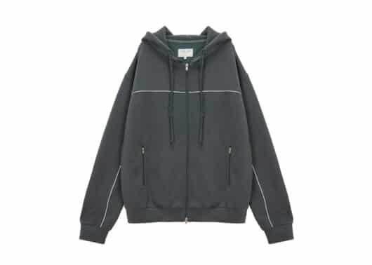 Matin Kim Applique Piping Zip Hoodie Dark Green JP018