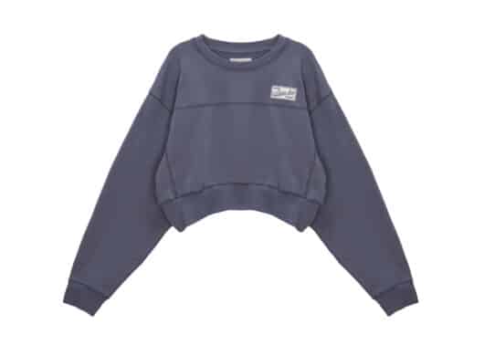 Matin Kim Stitch Point Label Crop Crewneck Smoke Blue MT006