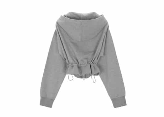 Matin Kim String Detail Crop Zip Up Hoodie Grey JP011 - Image 2
