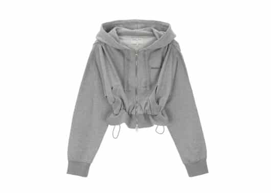 Matin Kim String Detail Crop Zip Up Hoodie Grey JP011
