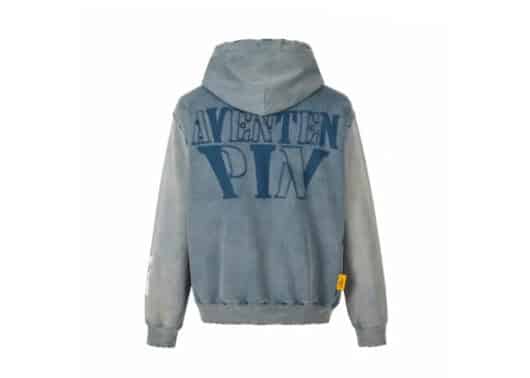 Aventen Pin Patched Logo Washed Hoodie Blue - Image 2