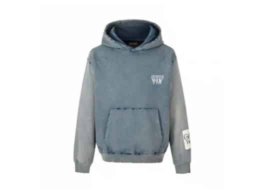 Aventen Pin Patched Logo Washed Hoodie Blue