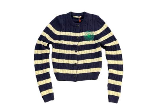 Mardi Mercredi Cotton Round Neck Stripe Cardigan Navy Green