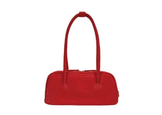 Marge Sherwood Soft Baguette Suede Bag Red front view