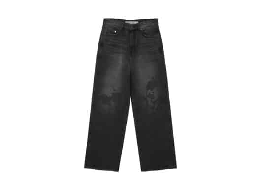Matin Kim Flower Printed Denim Pants Charcoal DN009