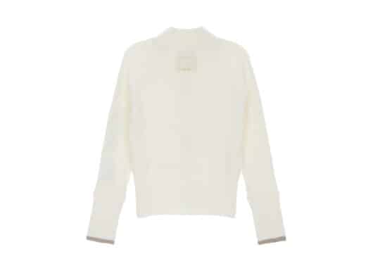 Matin Kim High Neck Sleeve Logo Knit Cardigan Ivory CD006 - Image 2