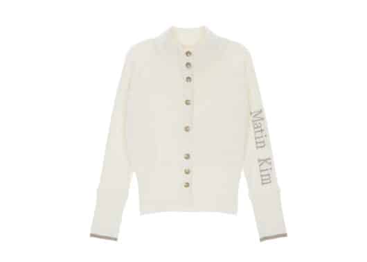 Matin Kim High Neck Sleeve Logo Knit Cardigan Ivory CD006