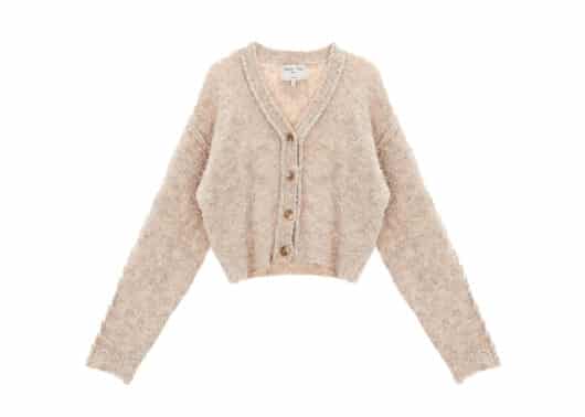 Matin Kim Sleeve Stitch Crop Boucle Cardigan Beige CD017 (Exclusive) front view