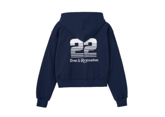 Rest & Recreation 22 Logo Cropped Hoodie Navy - Image 2