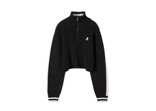 Rest & Recreation Half Zip-Up Crop Knit Top Black
